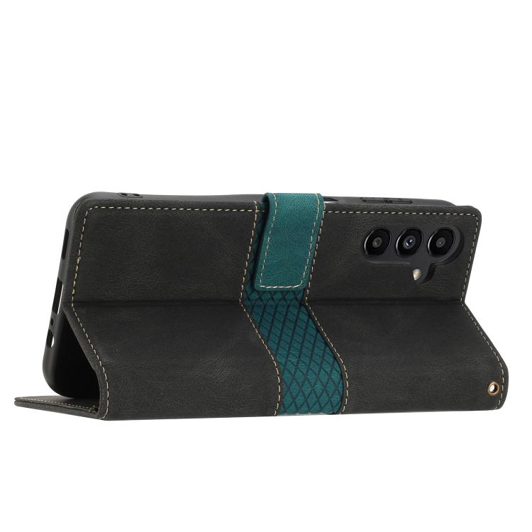 For Samsung Galaxy A26 5G Grid Stitching Leather Phone Case with Lanyard