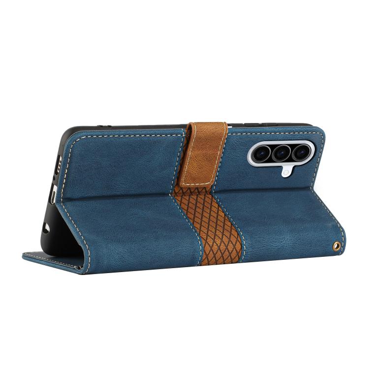 For Samsung Galaxy A56 5G Grid Stitching Leather Phone Case with Lanyard