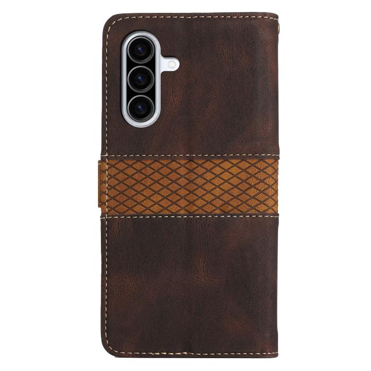 For Samsung Galaxy A56 5G Grid Stitching Leather Phone Case with Lanyard