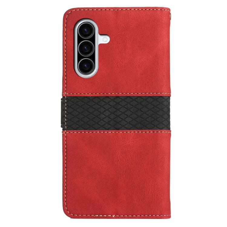 For Samsung Galaxy A56 5G Grid Stitching Leather Phone Case with Lanyard