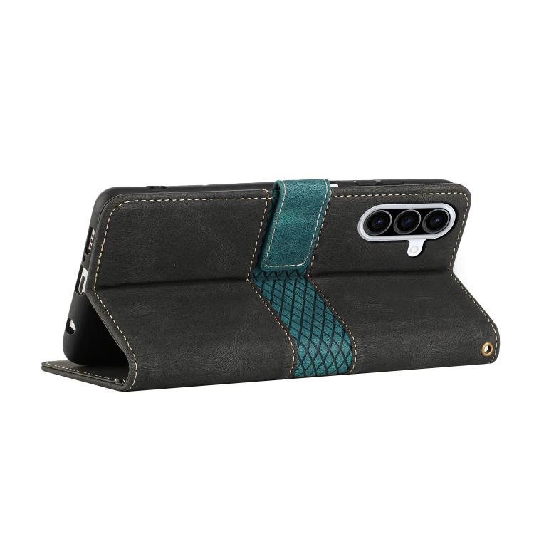 For Samsung Galaxy A56 5G Grid Stitching Leather Phone Case with Lanyard