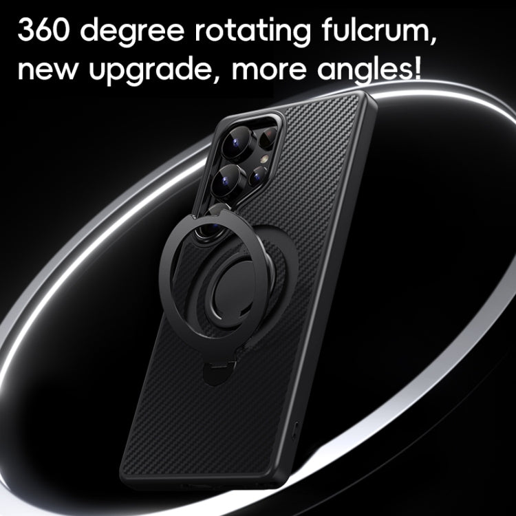 For Samsung Galaxy S25 Ultra 5G Carbon Fiber MagSafe Phone Case with 360 Degree Rotating Holder