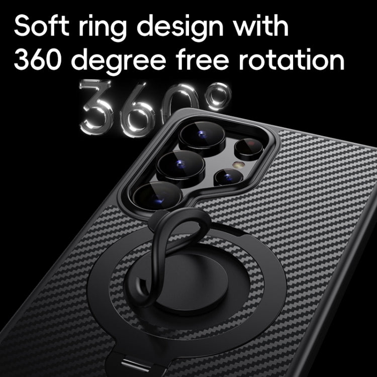 For Samsung Galaxy S25 Ultra 5G Carbon Fiber MagSafe Phone Case with 360 Degree Rotating Holder