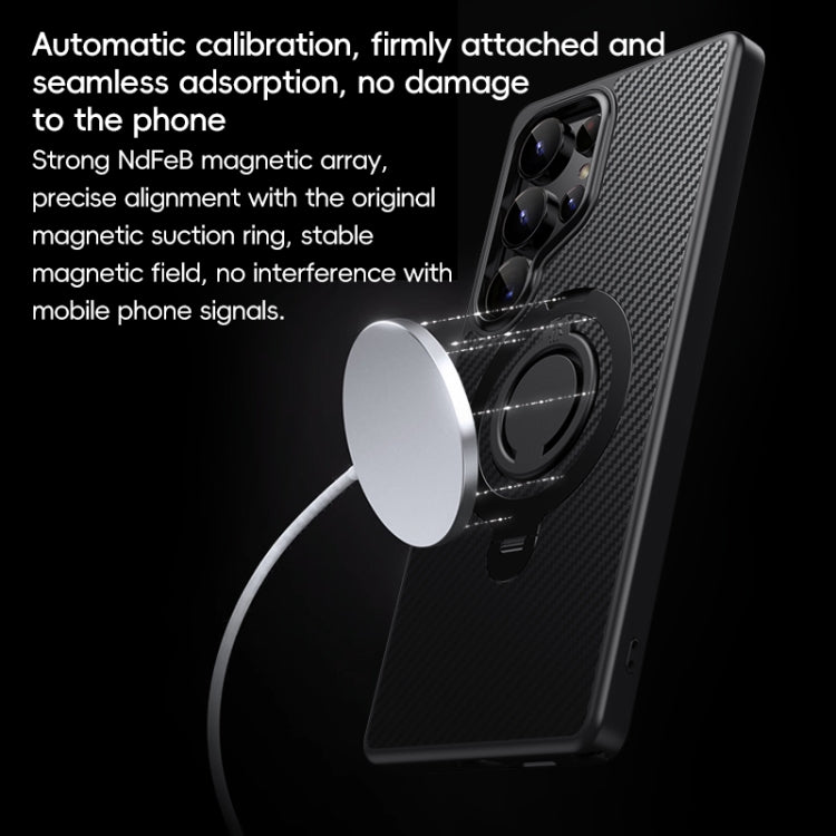 For Samsung Galaxy S25 Ultra 5G Carbon Fiber MagSafe Phone Case with 360 Degree Rotating Holder