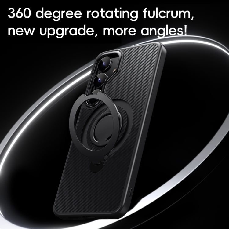 For Samsung Galaxy S25+ 5G Carbon Fiber MagSafe Phone Case with 360 Degree Rotating Holder