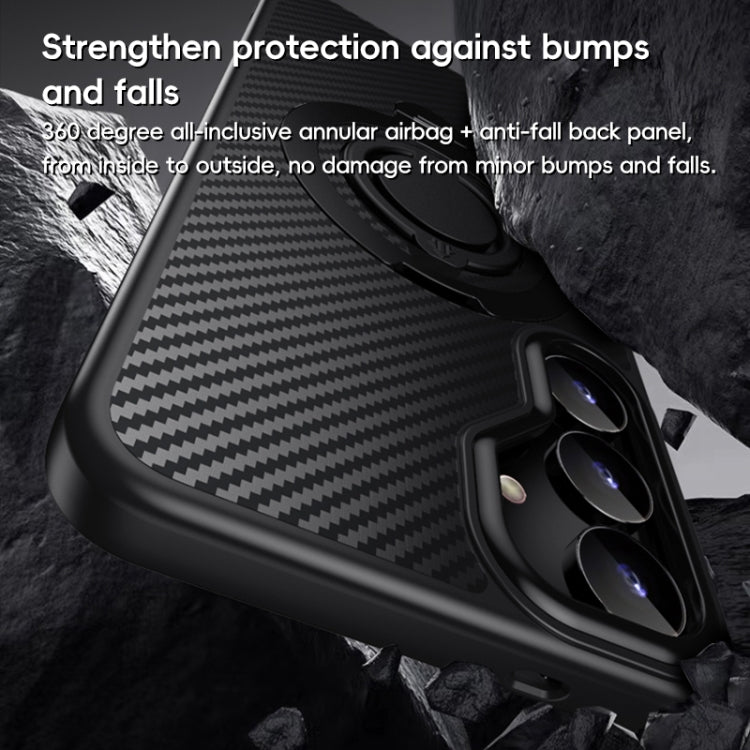 For Samsung Galaxy S25+ 5G Carbon Fiber MagSafe Phone Case with 360 Degree Rotating Holder