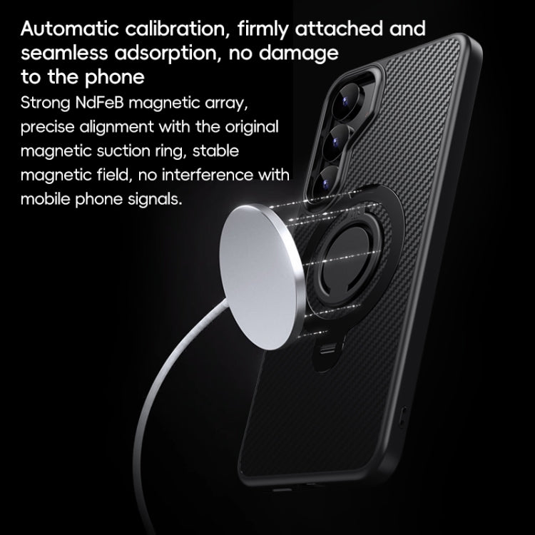 For Samsung Galaxy S25+ 5G Carbon Fiber MagSafe Phone Case with 360 Degree Rotating Holder
