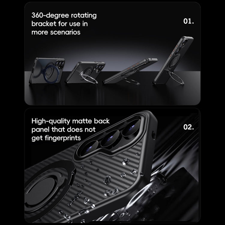 For Samsung Galaxy S25+ 5G Carbon Fiber MagSafe Phone Case with 360 Degree Rotating Holder