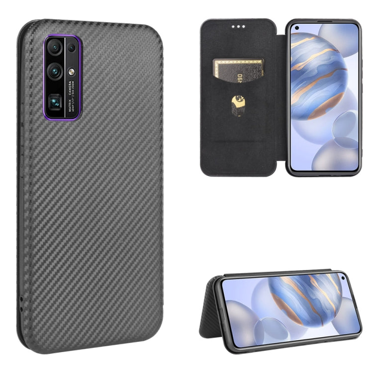 For Huawei Honor 30 Carbon Fiber Texture Horizontal Flip TPU + PC + PU Leather Case with Card Slot