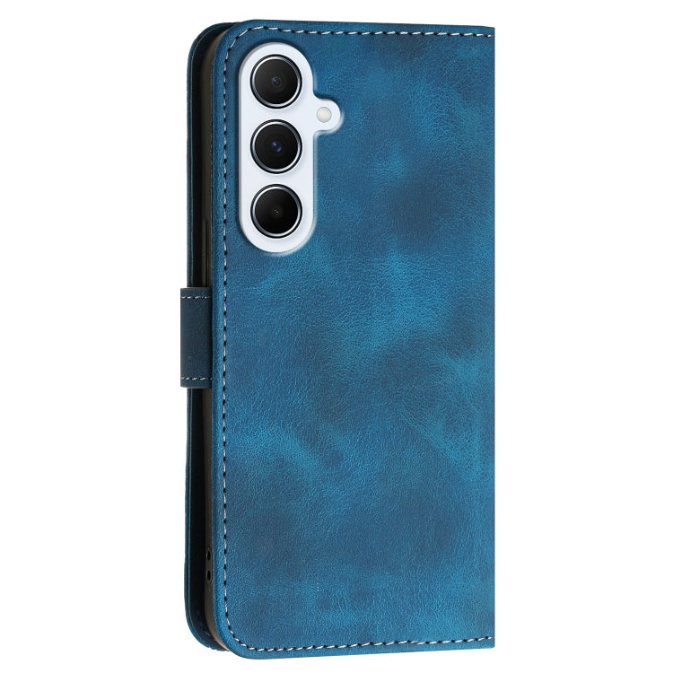 For Samsung Galaxy A56 5G Grid Butterfly Embossed Pattern Leather Phone Case with Lanyard