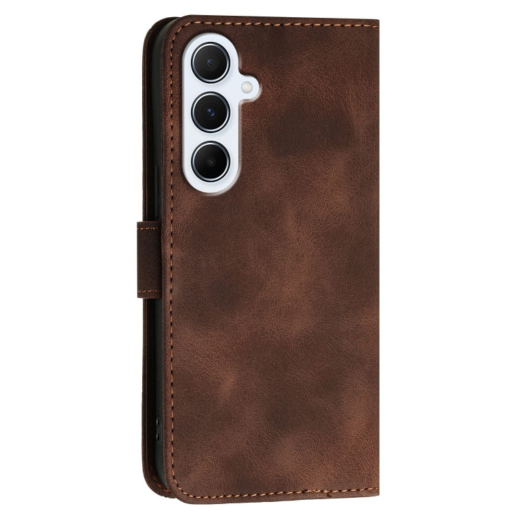 For Samsung Galaxy A56 5G Grid Butterfly Embossed Pattern Leather Phone Case with Lanyard
