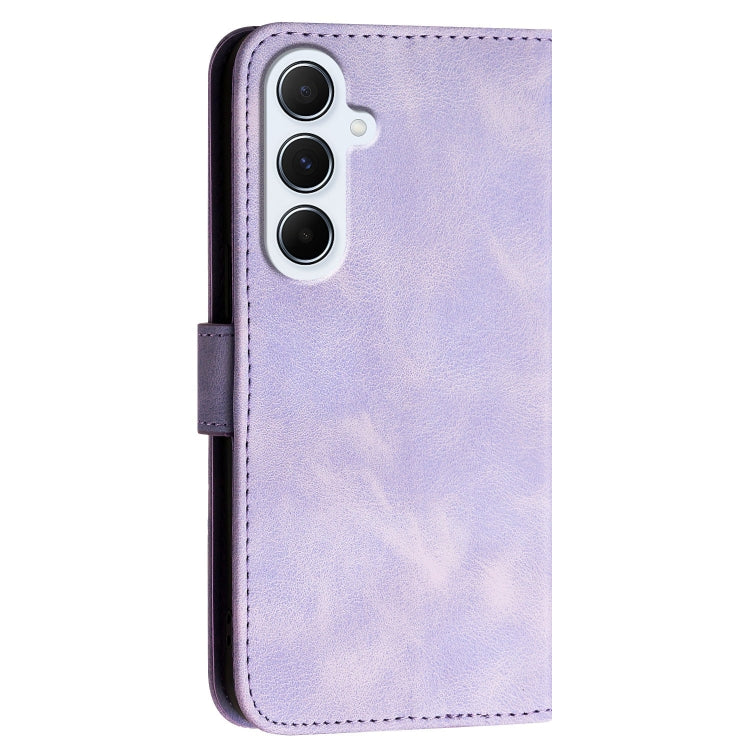 For Samsung Galaxy A56 5G Grid Butterfly Embossed Pattern Leather Phone Case with Lanyard