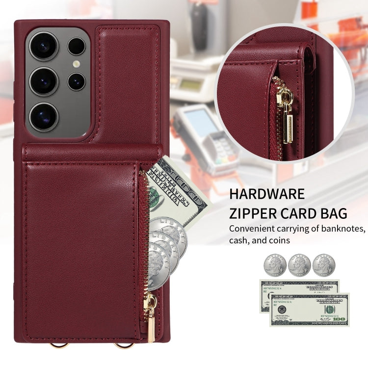 For Samsung Galaxy S25 Ultra 5G Crossbody Lanyard Zipper Wallet Leather Phone Case