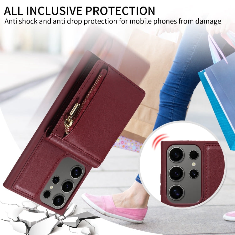 For Samsung Galaxy S25 Ultra 5G Crossbody Lanyard Zipper Wallet Leather Phone Case