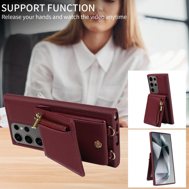 For Samsung Galaxy S25 Ultra 5G Crossbody Lanyard Zipper Wallet Leather Phone Case