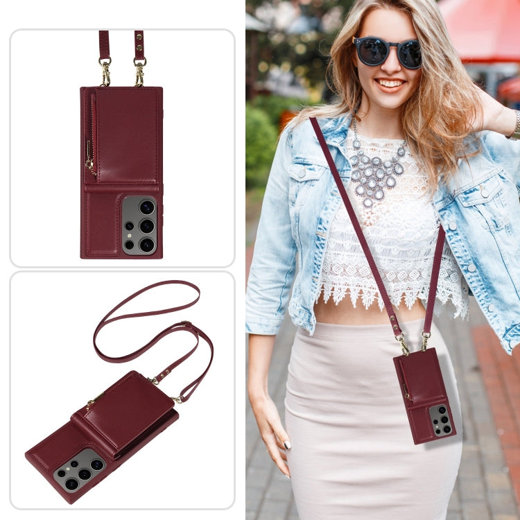 For Samsung Galaxy S25 Ultra 5G Crossbody Lanyard Zipper Wallet Leather Phone Case