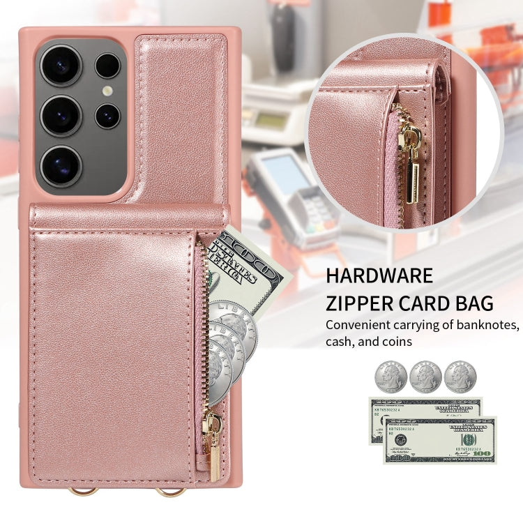 For Samsung Galaxy S25 Ultra 5G Crossbody Lanyard Zipper Wallet Leather Phone Case