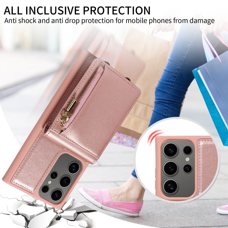 For Samsung Galaxy S25 Ultra 5G Crossbody Lanyard Zipper Wallet Leather Phone Case