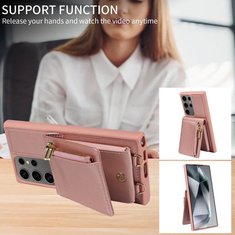 For Samsung Galaxy S25 Ultra 5G Crossbody Lanyard Zipper Wallet Leather Phone Case