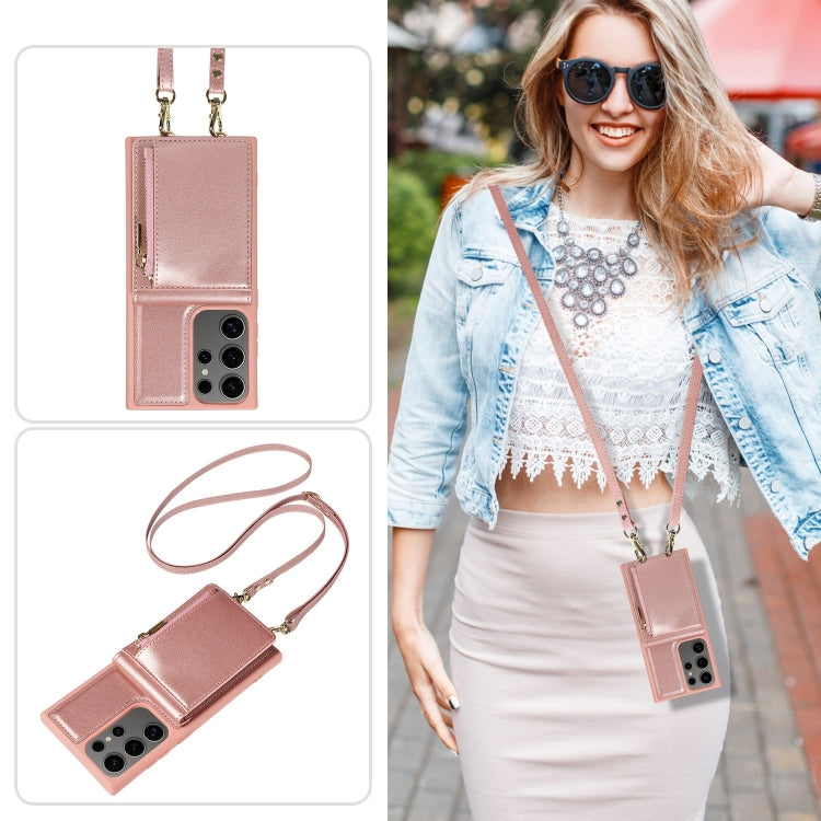 For Samsung Galaxy S25 Ultra 5G Crossbody Lanyard Zipper Wallet Leather Phone Case
