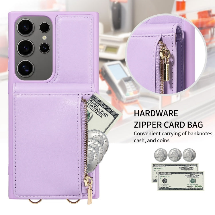 For Samsung Galaxy S25 Ultra 5G Crossbody Lanyard Zipper Wallet Leather Phone Case