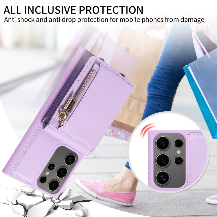 For Samsung Galaxy S25 Ultra 5G Crossbody Lanyard Zipper Wallet Leather Phone Case