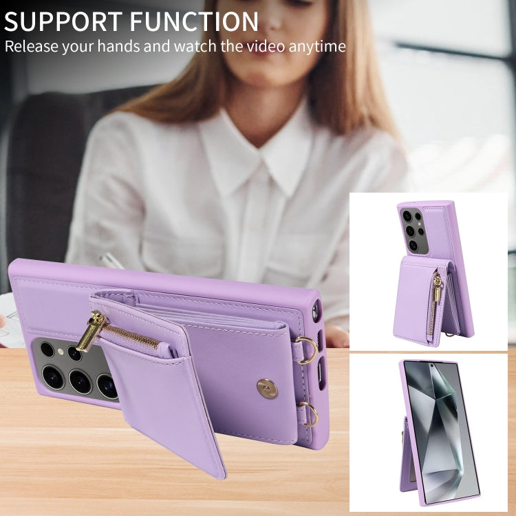 For Samsung Galaxy S25 Ultra 5G Crossbody Lanyard Zipper Wallet Leather Phone Case