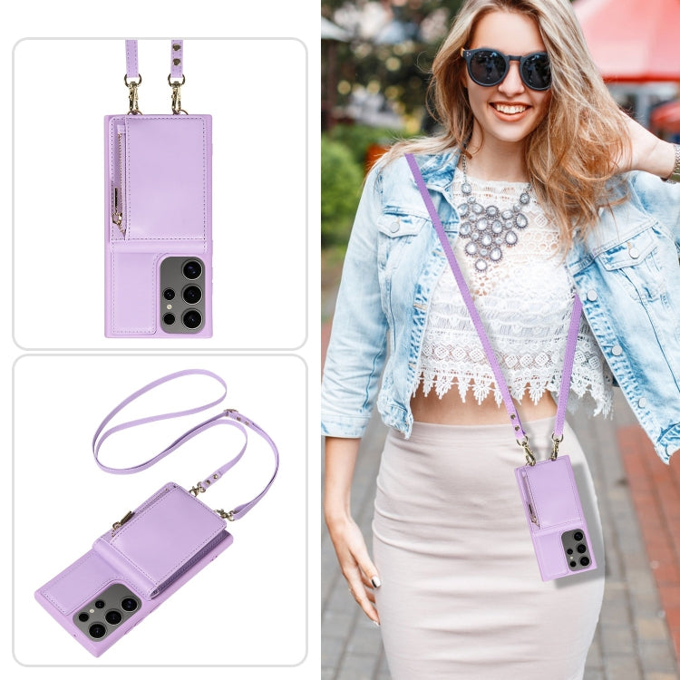 For Samsung Galaxy S25 Ultra 5G Crossbody Lanyard Zipper Wallet Leather Phone Case