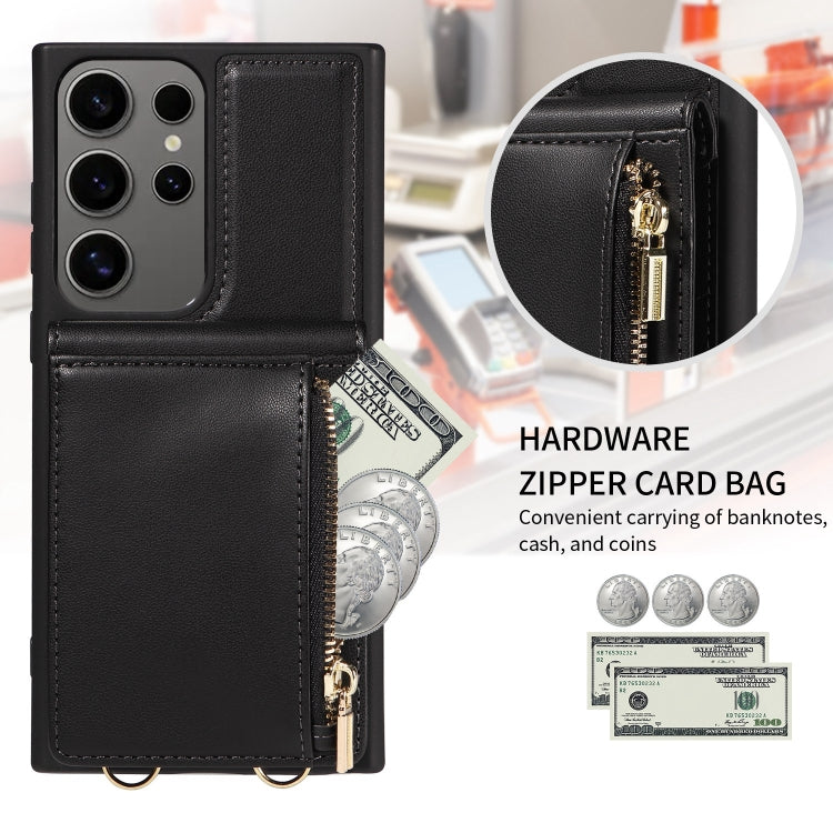 For Samsung Galaxy S25 Ultra 5G Crossbody Lanyard Zipper Wallet Leather Phone Case