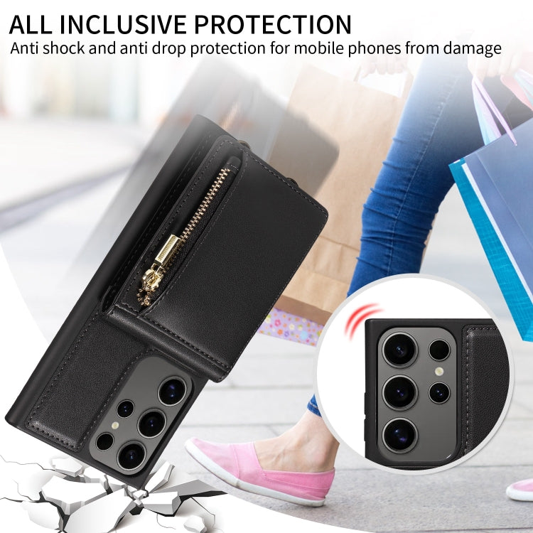 For Samsung Galaxy S25 Ultra 5G Crossbody Lanyard Zipper Wallet Leather Phone Case