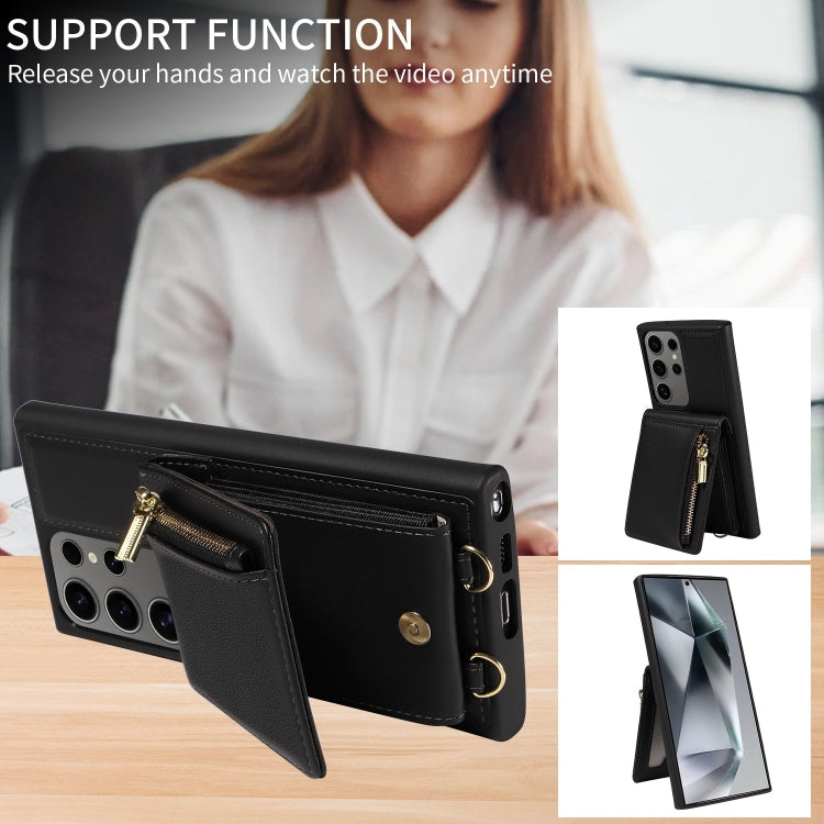 For Samsung Galaxy S25 Ultra 5G Crossbody Lanyard Zipper Wallet Leather Phone Case