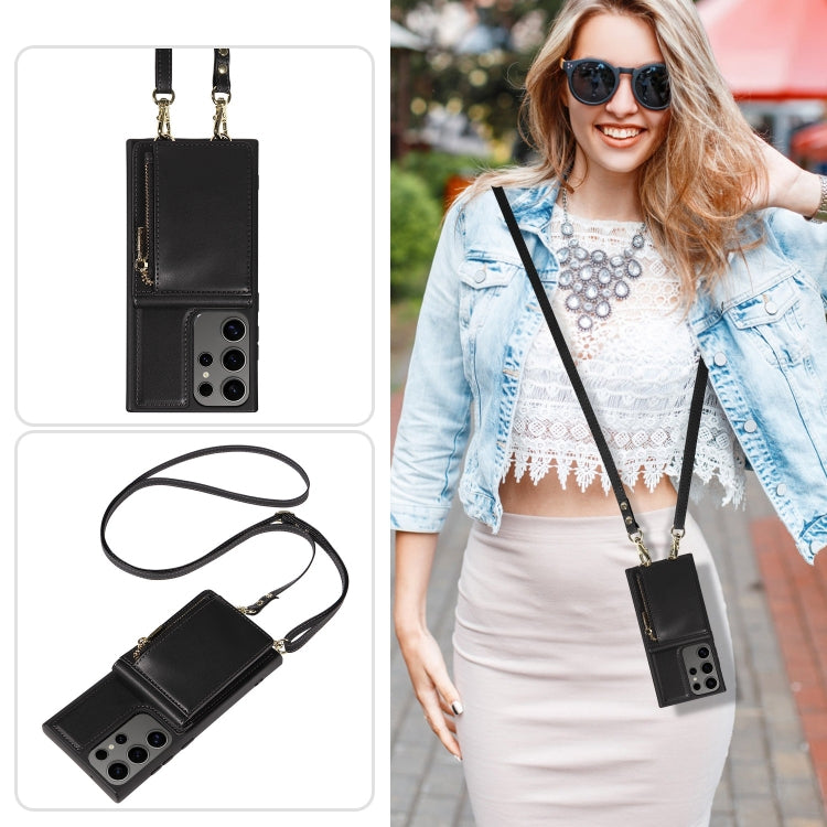 For Samsung Galaxy S25 Ultra 5G Crossbody Lanyard Zipper Wallet Leather Phone Case