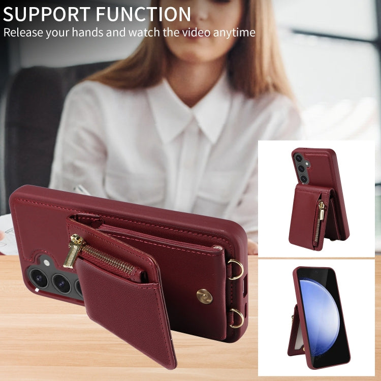 For Samsung Galaxy S24 FE 5G Crossbody Lanyard Zipper Wallet Leather Phone Case