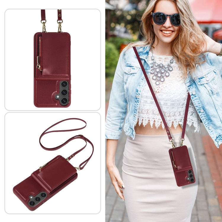 For Samsung Galaxy S24 FE 5G Crossbody Lanyard Zipper Wallet Leather Phone Case