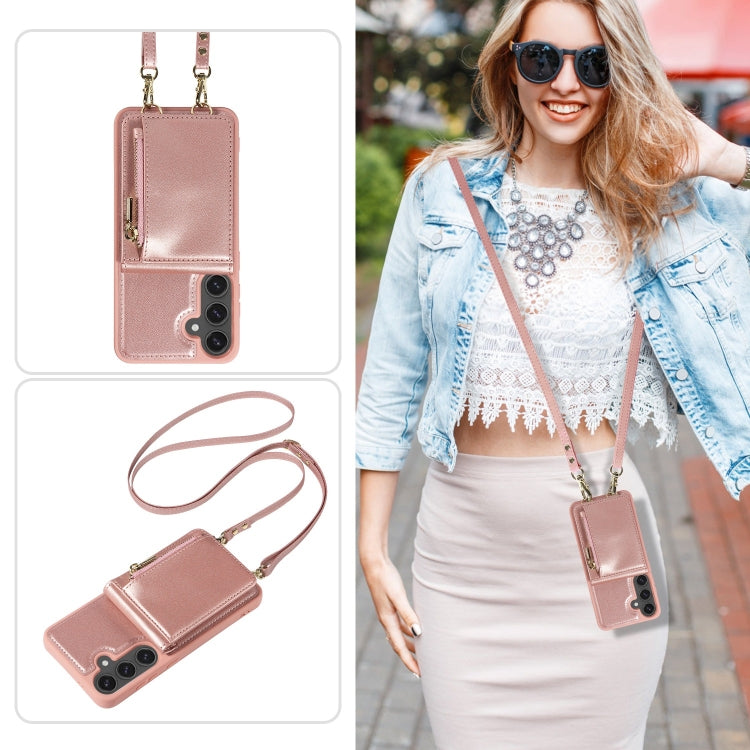 For Samsung Galaxy S24 FE 5G Crossbody Lanyard Zipper Wallet Leather Phone Case