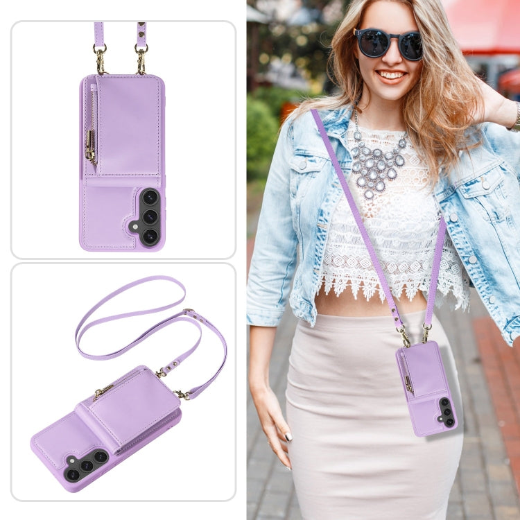 For Samsung Galaxy S24 FE 5G Crossbody Lanyard Zipper Wallet Leather Phone Case