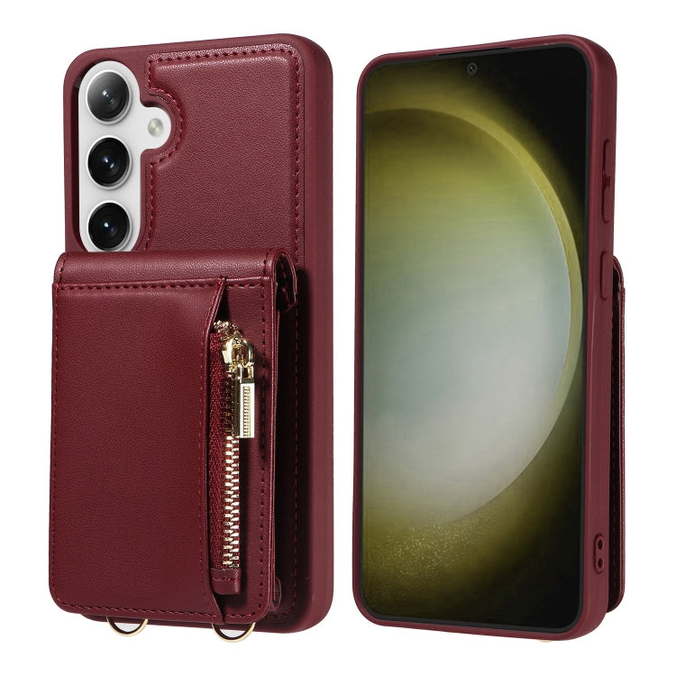 For Samsung Galaxy S25+ 5G Crossbody Lanyard Zipper Wallet Leather Phone Case