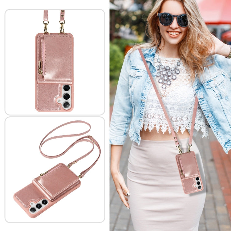 For Samsung Galaxy S25+ 5G Crossbody Lanyard Zipper Wallet Leather Phone Case