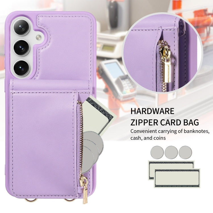 For Samsung Galaxy S25+ 5G Crossbody Lanyard Zipper Wallet Leather Phone Case