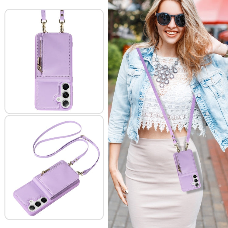 For Samsung Galaxy S25+ 5G Crossbody Lanyard Zipper Wallet Leather Phone Case