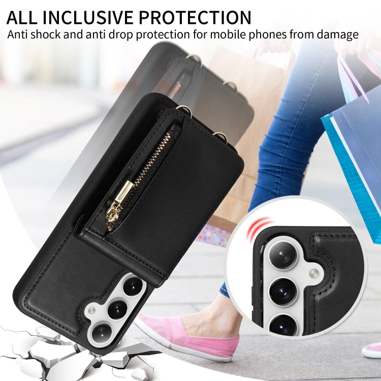 For Samsung Galaxy S25+ 5G Crossbody Lanyard Zipper Wallet Leather Phone Case