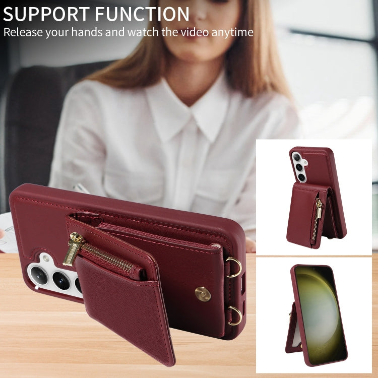 For Samsung Galaxy S24+ 5G Crossbody Lanyard Zipper Wallet Leather Phone Case
