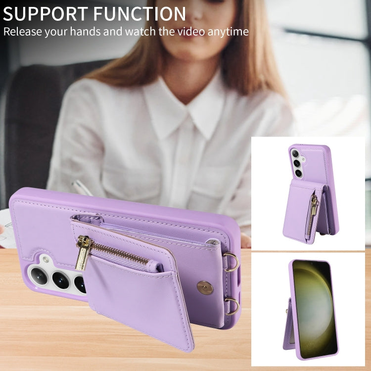 For Samsung Galaxy S24+ 5G Crossbody Lanyard Zipper Wallet Leather Phone Case