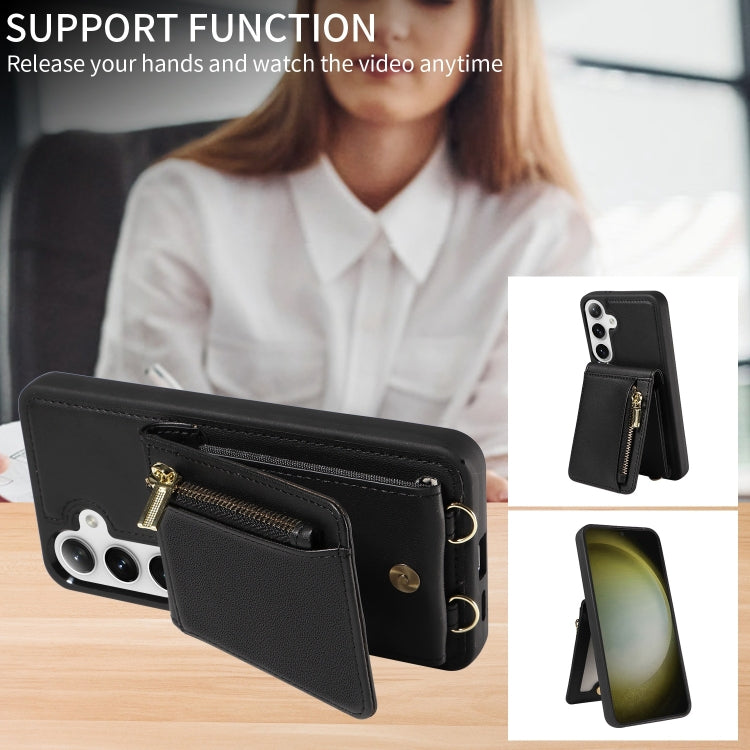 For Samsung Galaxy S24+ 5G Crossbody Lanyard Zipper Wallet Leather Phone Case