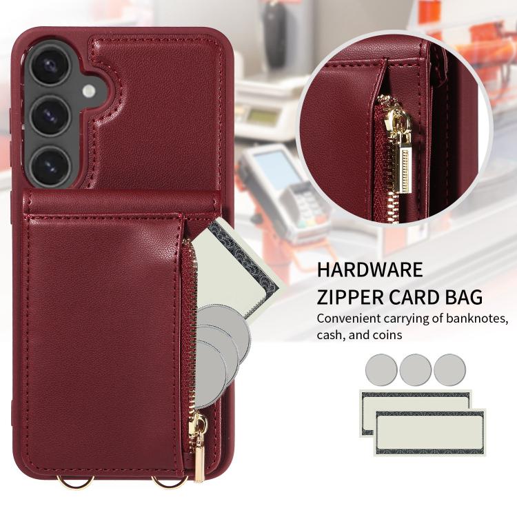 For Samsung Galaxy S25 FE 5G Crossbody Lanyard Zipper Wallet Leather Phone Case