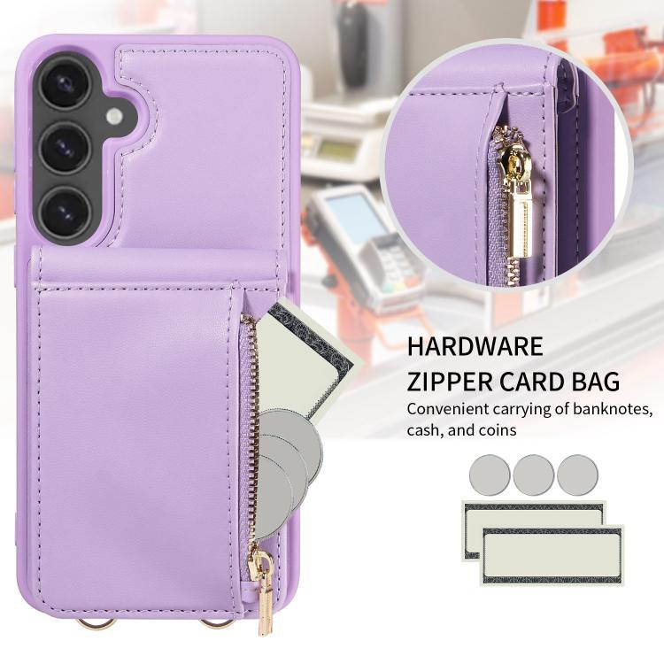 For Samsung Galaxy S25 FE 5G Crossbody Lanyard Zipper Wallet Leather Phone Case
