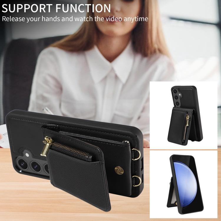 For Samsung Galaxy S25 FE 5G Crossbody Lanyard Zipper Wallet Leather Phone Case