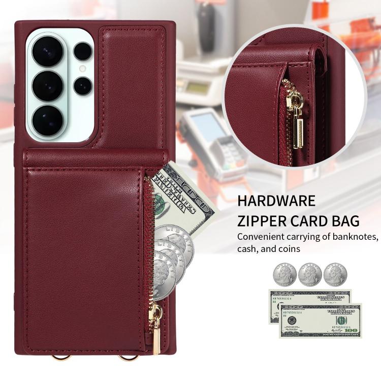For Samsung Galaxy S26 Ultra 5G Crossbody Lanyard Zipper Wallet Leather Phone Case