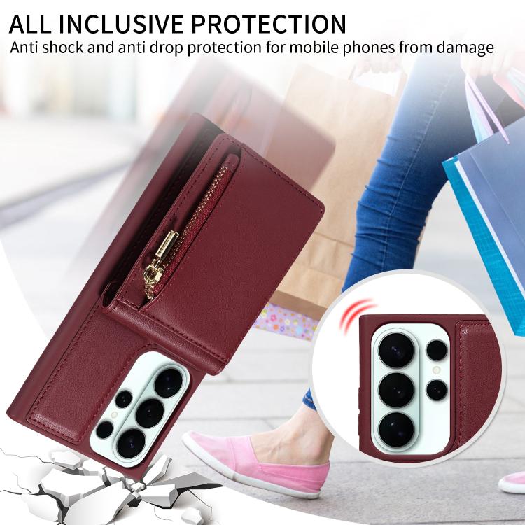 For Samsung Galaxy S26 Ultra 5G Crossbody Lanyard Zipper Wallet Leather Phone Case