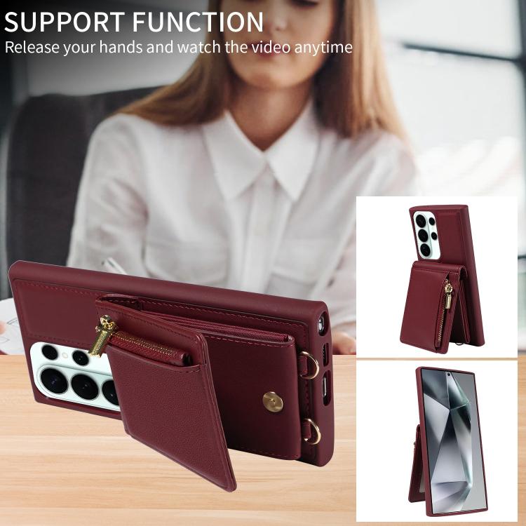 For Samsung Galaxy S26 Ultra 5G Crossbody Lanyard Zipper Wallet Leather Phone Case